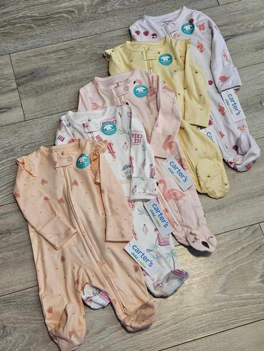 NWT Lot 5 Carters Child Of Mine Baby Girl Footed Sleep Play Pajamas 0-3 Months